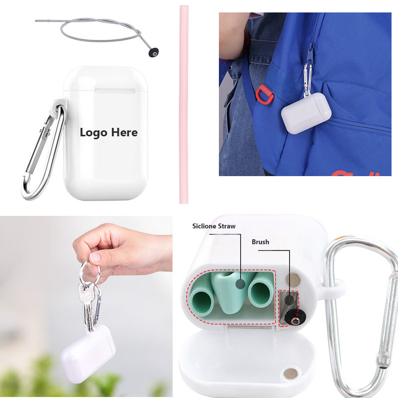 Collapsible Silicone Straw With Carabiner